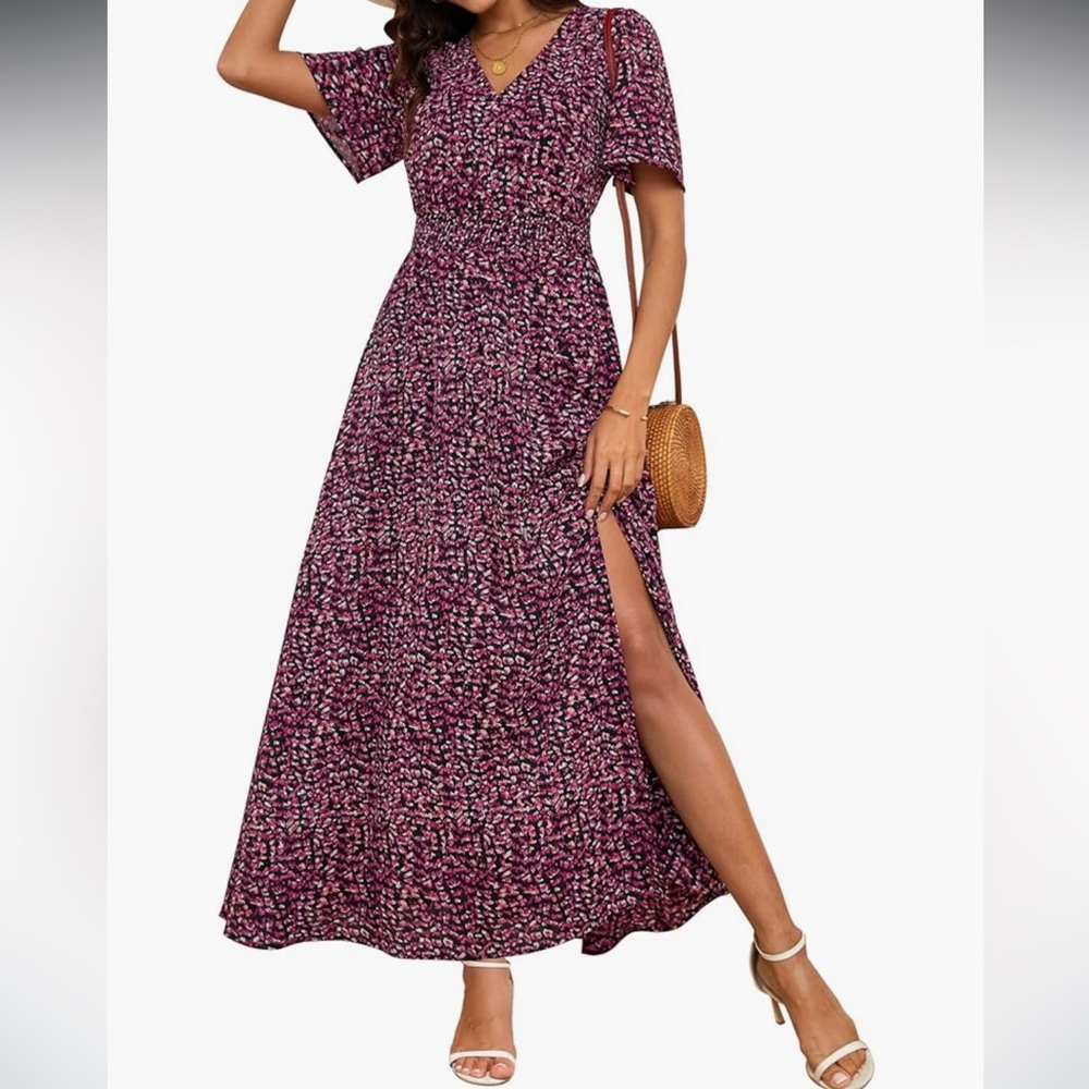 Elegant Purple Print Midi Dress